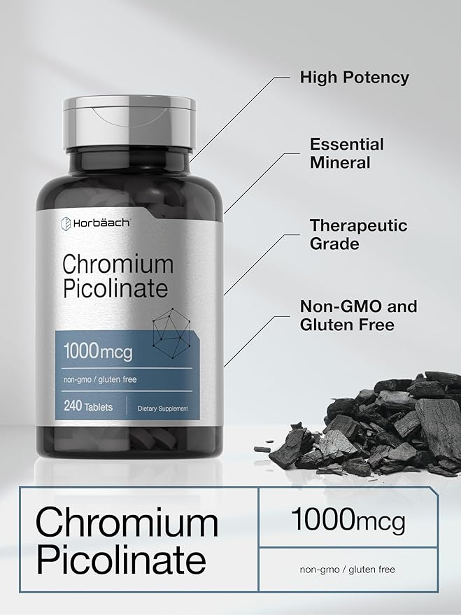 Horbaach Chromium Picolinate 1000mcg | 240 Tablets | Vegetarian Formula | Non-GMO, Gluten Free Supplement